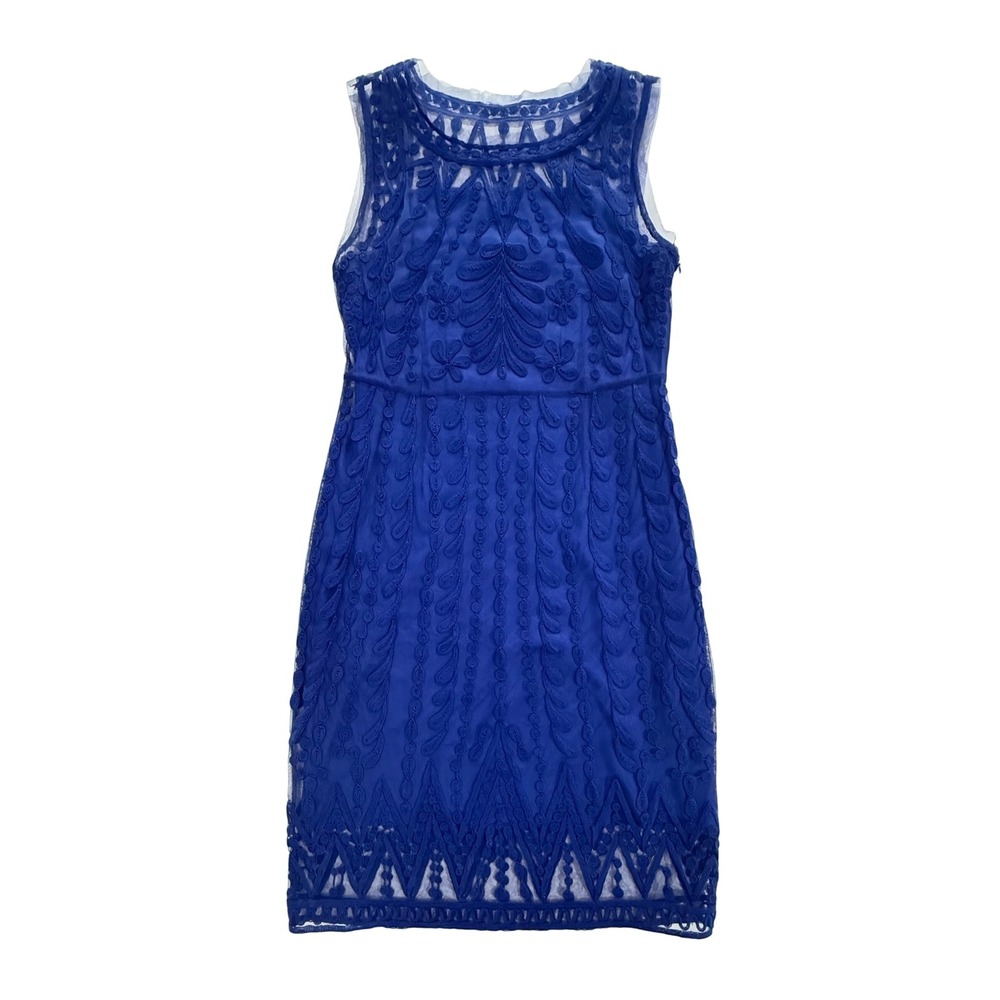 Catherine Malandrino Royal Blue Lace Overlay Sheath Dress with Slip Size 4 W343